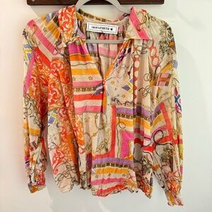 Shirtaporter Mixed Print Cotton/Silk Popover Top Large